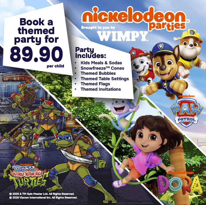 Nickelodeon kids parties with Wimpy