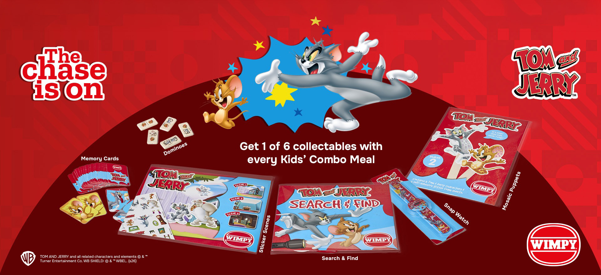 Tom and Jerry Wimpy promo banner “The chase is on” kids combo meal collectibles